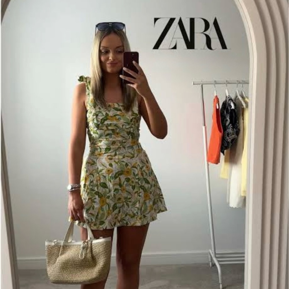 Zara Green and Yellow Floral Mini Dress